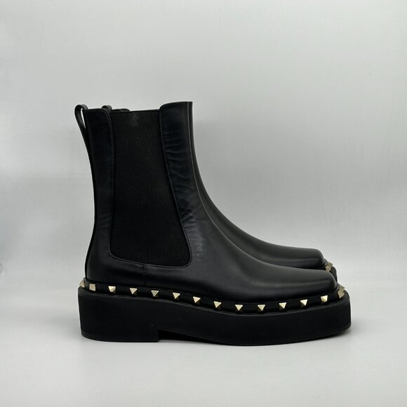 Valentino Rockstud Studded M-Way Chelsea Beatle Leather Ankle Bootie Boots - Picture 7 of 16